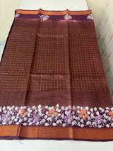 Checks Semi tussar saree with hand painting MS3432