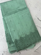 Crushed Matka Blended Tussar silk saree with cutwork borders MS4890 Green