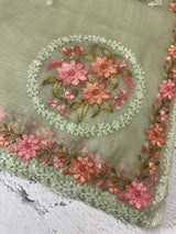 Tissue mix crush Organza saree with embroidery work MS6788 - PastelGreen