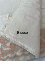Mul chanderi tissue applique work saree MSK457- Offwhite to Peach