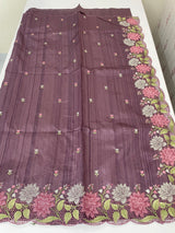 Cutwork Semi tussar saree with cross stitch embroidery MTSS855