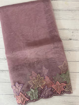Handworked glass organza saree with applique work- MSHW227- Pastel Mauve