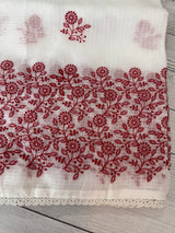 Chritsmas Special Soft kota checks saree with embroidery - MS7690 (2) White & Red