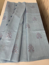 Crushed Blended tussar silk saree with embroidery- MSB7980 PowderBlue