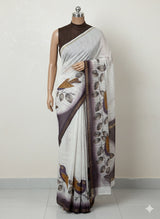 Semi tussar saree with hand painting, kanta embroidery and Pita work MS3433