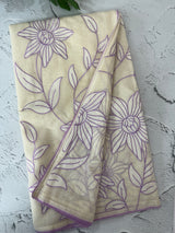Mul chanderi applique work saree MSH182 - Offwhite to Lavender