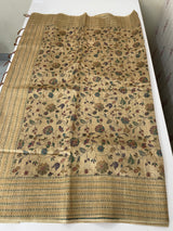 Kalamkari Printed Blended matka Tussar silk saree with kant work JSDNIYY