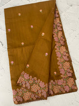 Blended tussar saree with cutwork border- MSHK695 SpicyMymustard