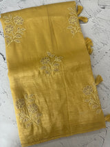 Soft Crush Organza Applique work saree with tissue applique work MS14978 ButterYellow