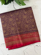 Banarasi semi katan saree with contrast border MKS455 Purple to Red
