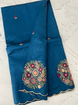 Blended art tussar silk saree with embroidery- MS1090 Teal