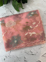 Organza saree with embroidery - MOS390 PeachPink
