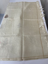 Blended tussar saree with embriodery - MS8667 PearlCream