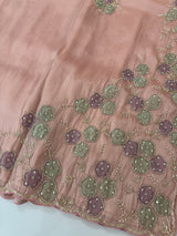 Handworked Premium Glass tissue flowy organza saree applique work MCH221 - Peach