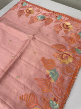 Crushed Blended tussar silk saree with embroidery- MTS355 - Peach