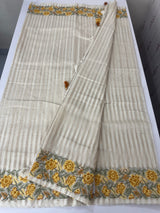 Mul chanderi saree with cross stitch embriodery & zari lines MSH272