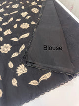 Organza saree with tissue applqiue work - MSH989 Black