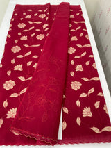 Organza saree with tissue applqiue work - MSH989 DeepRed