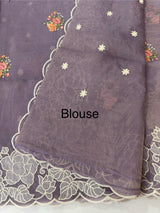 Soft crush Organza saree with embroidery and applique work MS14764 DustyMauve