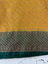 Banarasi semi katan saree with contrast border MKS455 CreamyYellow to BottleGreen