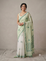 Premium Moonga checks saree with Hand Chikankari work MSH246 Pista