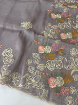 Designer organza-tissue silk blend saree with embroidery MSHW431