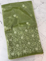 Glass tissue organza saree with embroidery MSF121 DustyGreen (1)