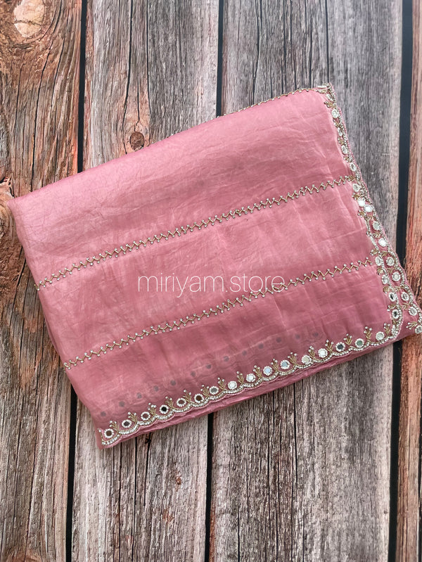 Handworked crush Organza saree with stones and cutbeads MZTS113 - PEACHPINK