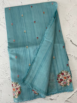 Blended tussar silk saree with embroidery- MS1072 LightBlue