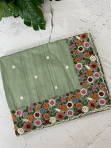 Blended tussar saree with embriodery - MSH6790 DuskyGreen