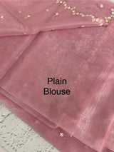 Glassy tissue organza saree with embroidery FKF121- PastelPink