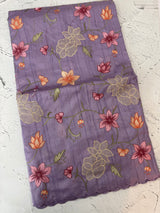 Blended tussar saree with applique work and embroidery MTSS451 Lavender