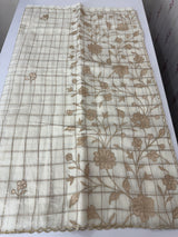 Checks Mul chanderi saree with tissue applique work MSH258(3)- Offwhite and Copper