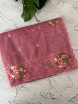 Glass tissue organza saree with embroidery MSF125 Pink
