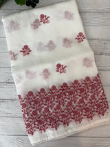 Chritsmas Special Soft kota checks saree with embroidery - MS7690 (2) White & Red