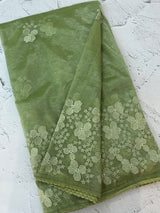 Glass tissue organza saree with embroidery MSF121 DustyGreen(2)