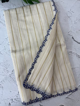 Mul chanderi cotton saree with scalloped borders - MNM131 NavyBlue