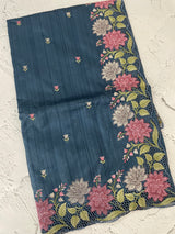 Cutwork Semi tussar saree with cross stitch embroidery MTSS855