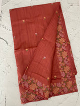 Blended tussar saree with cutwork border- MSHK695 DarkPeach