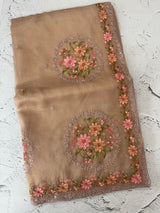 Tissue mix crush Organza saree with embroidery work MS6788 DuskyPeach