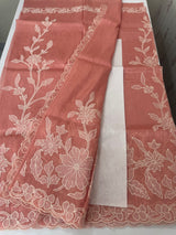 Tissue mix soft Organza saree with applique work MSCK38 (2)Peach