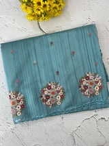 Blended tussar silk saree with embroidery- MS1072 LightBlue