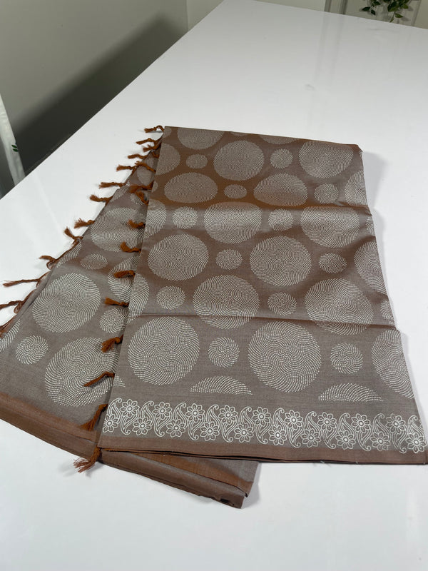 Printed poly cotton silk saree - MPCS414 CARBON GREY