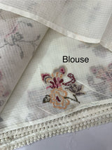 Silky kota saree with cross stitch embroidery MS9832 OffWhite