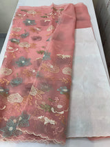 Organza saree with embroidery - MOS390 PeachPink