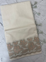 Mul chanderi tissue applique work saree MSK457 Offwhite to SageGreen