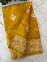 Soft kota checks saree with embroidery - MS7676 Yellow