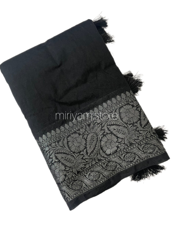 Semi banarasi saree with silver zari border MCSZ605 - BLACK