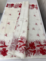 Premium Kota Supernet Applique work saree with blouse MSL456 - White to Red