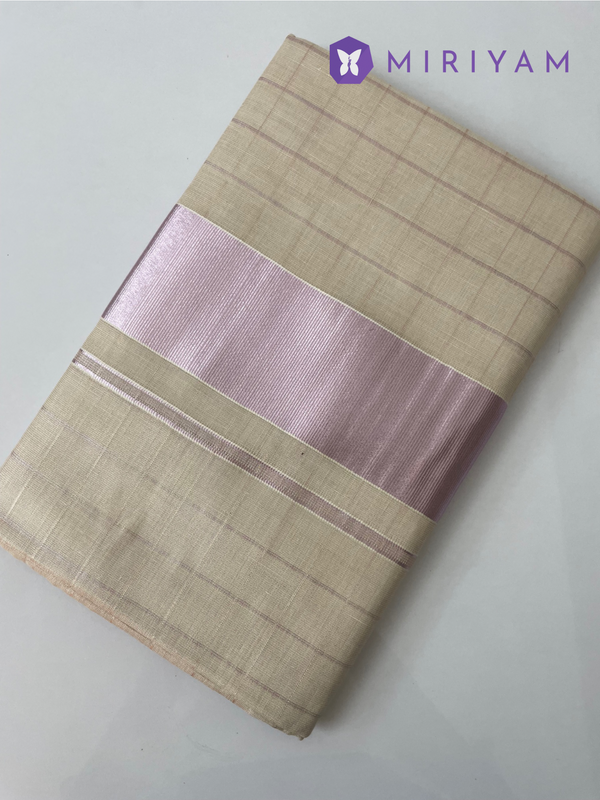 Kerala Tissue Cotton Saree  - Rose Gold checks